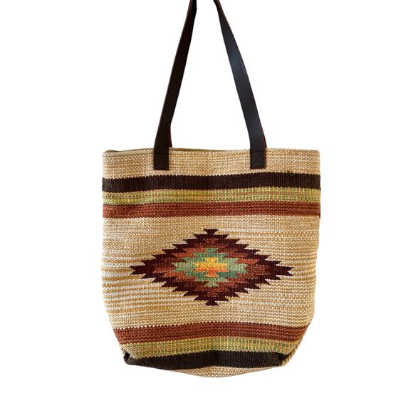 Joy Susan Southwestern Aztec Woven Shoulder Bag Leather Trim - Picture 1 of 7
